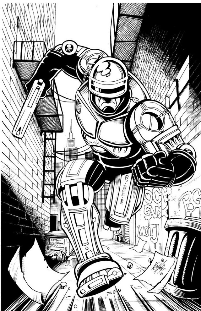 Robocop White and Black Drawing