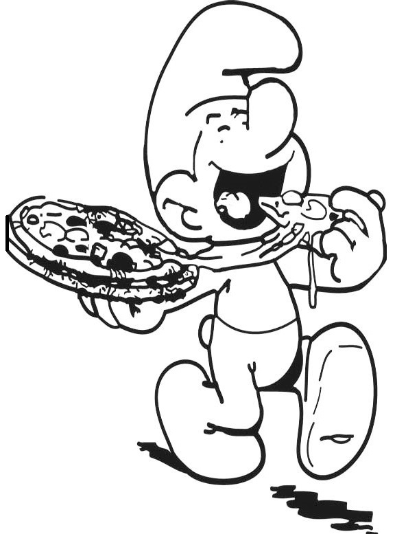 Smurf brings Pizza Coloring Sheet