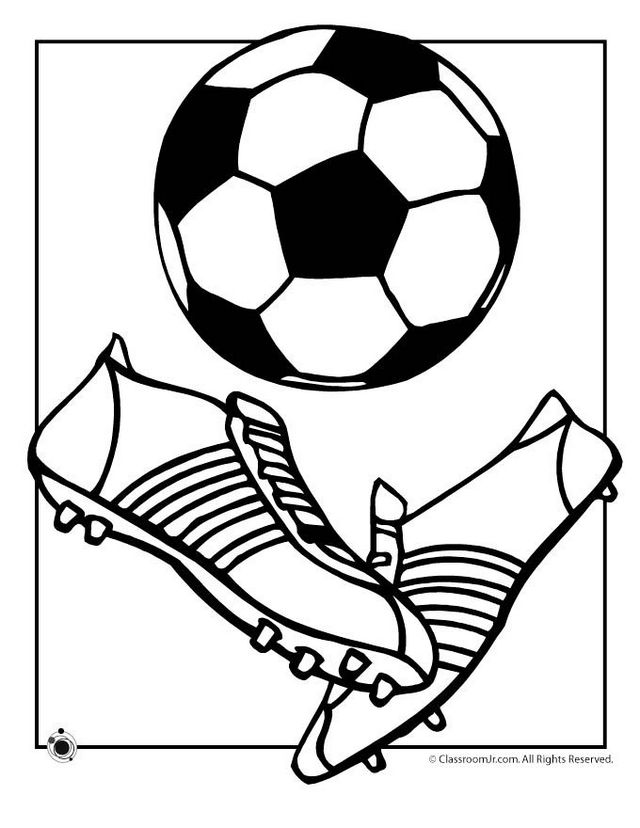 soccer ball and shoes coloring and drawing page