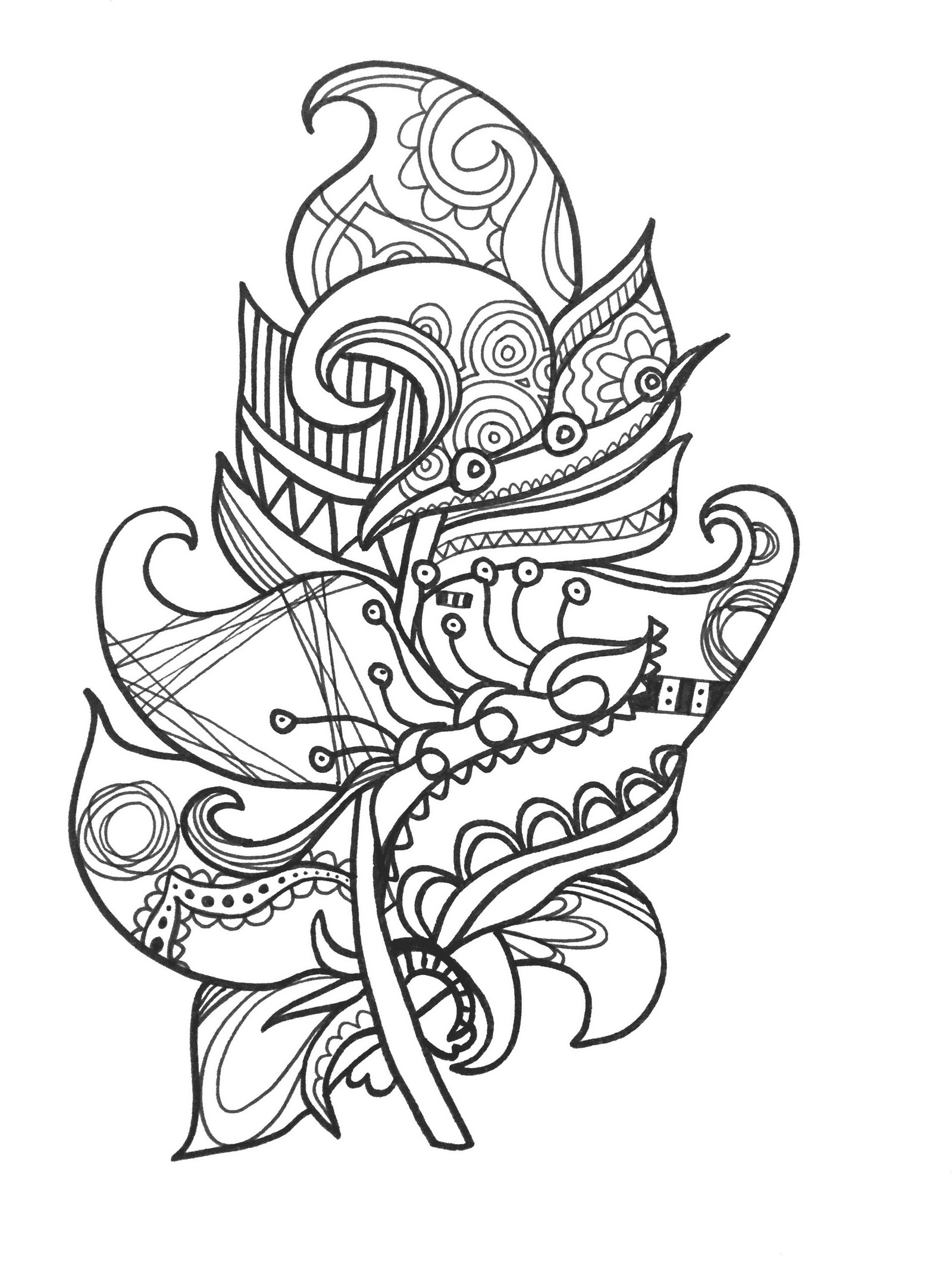 mandala zen feather coloring page printable