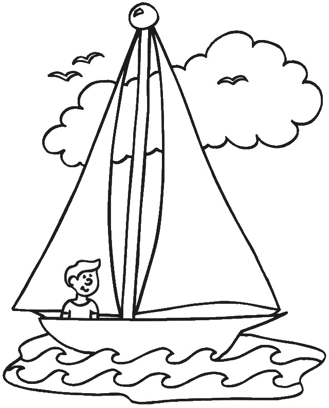 a child in sailboat line art coloring page