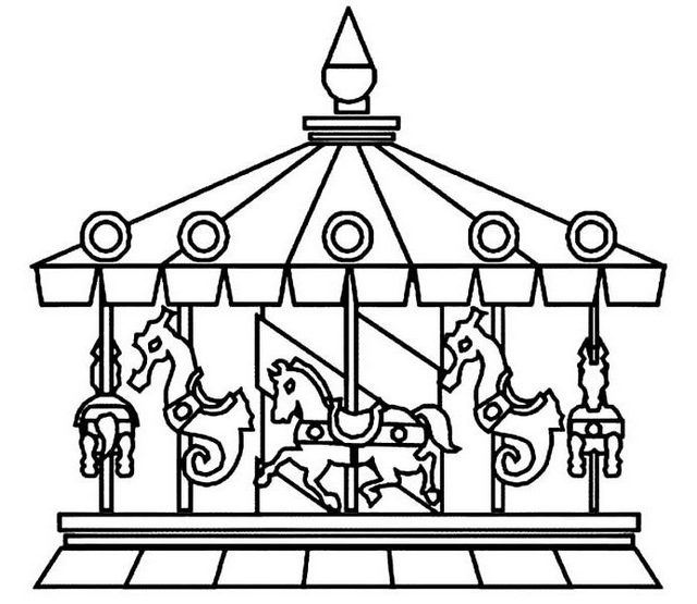 Merry Go Round Carousel Carnival Coloring Sheets