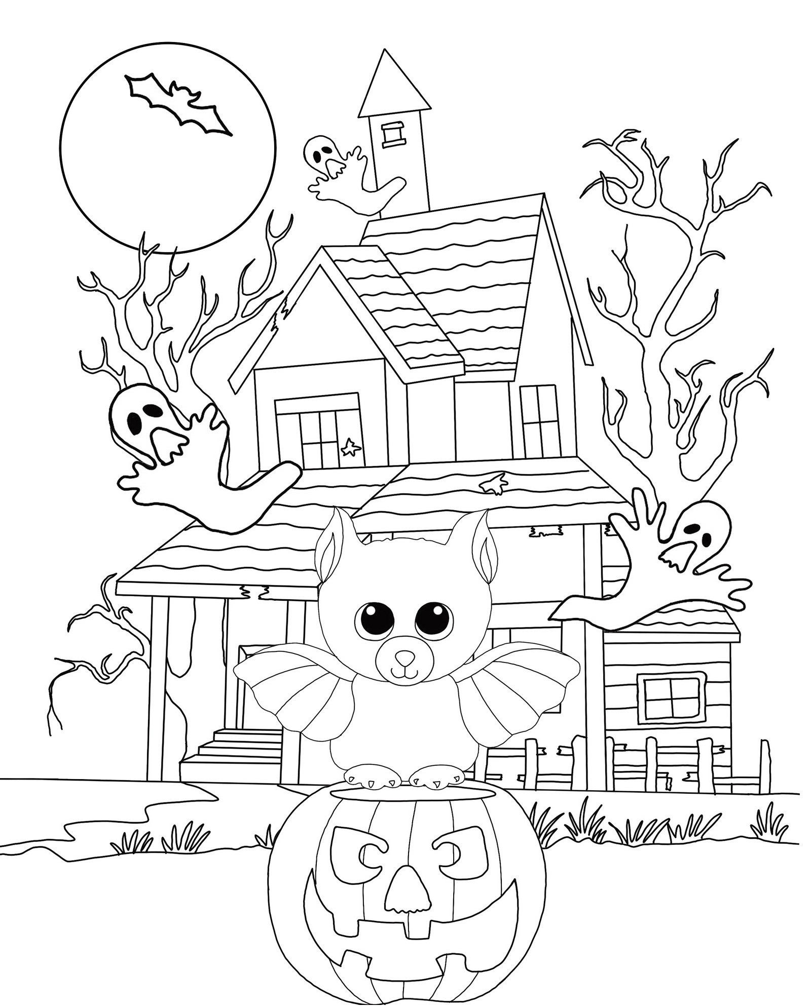 Midnight Bat Halloween beanie boo coloring pages