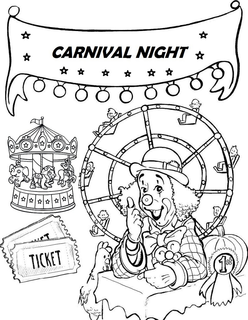 Night Carnival Ferris Wheel and Carousel Coloring Sheet
