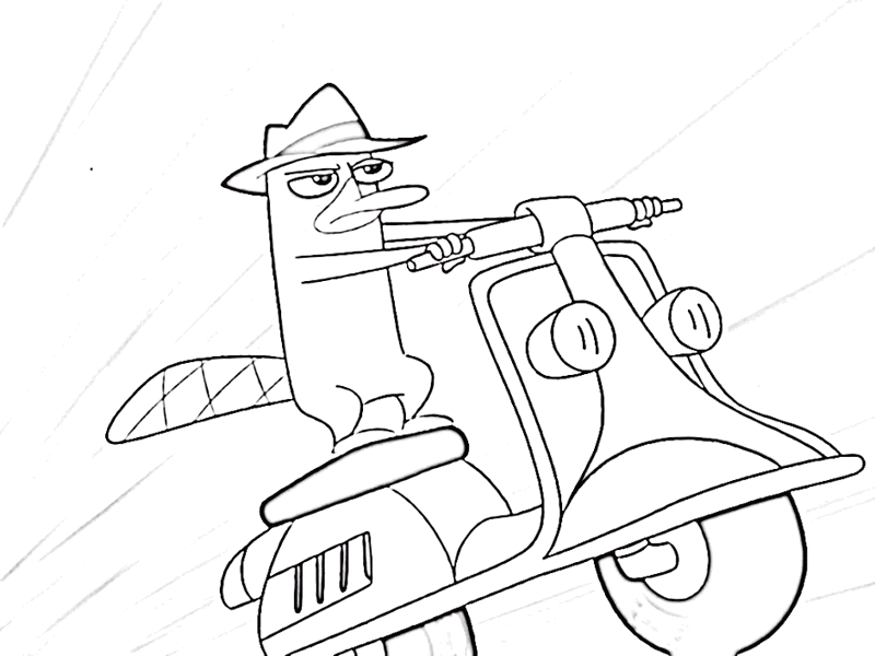 Perry the Platypus riding a vespa Coloring Page
