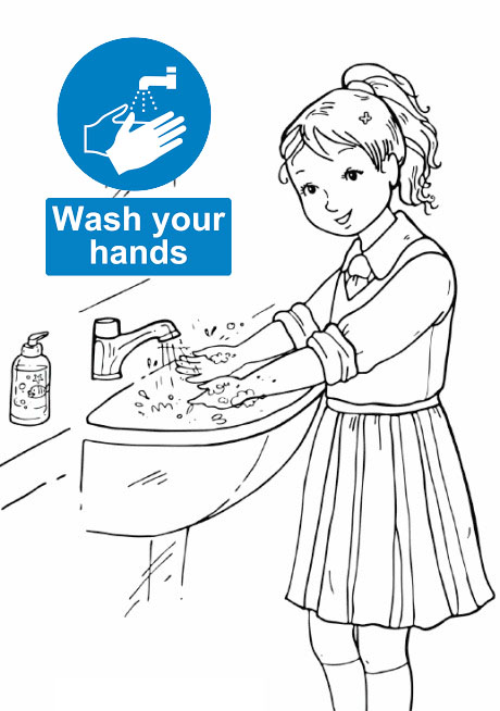signs teaching students the importance of hand washing clipart coloring picture