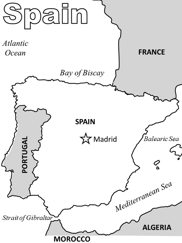 Spain Map and Boundaries Coloring Page