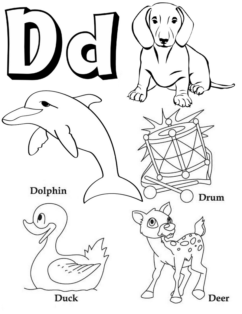 Alphabet D Coloring Page for Preschoolers