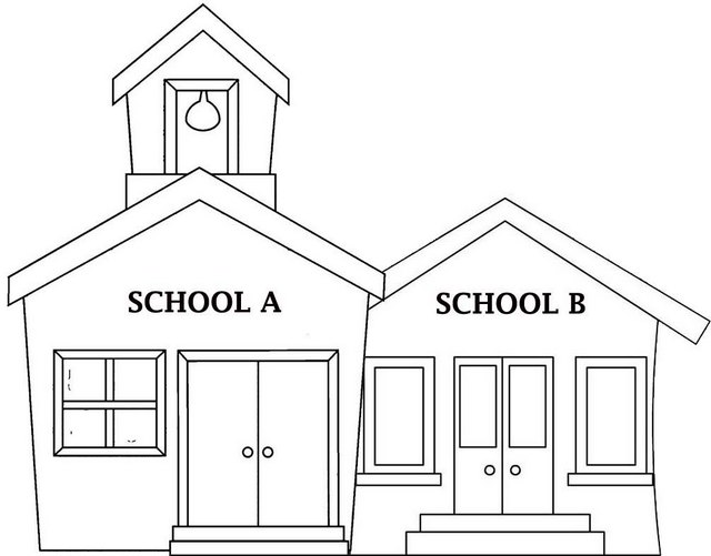 school house classroom A and B coloring page for primary students