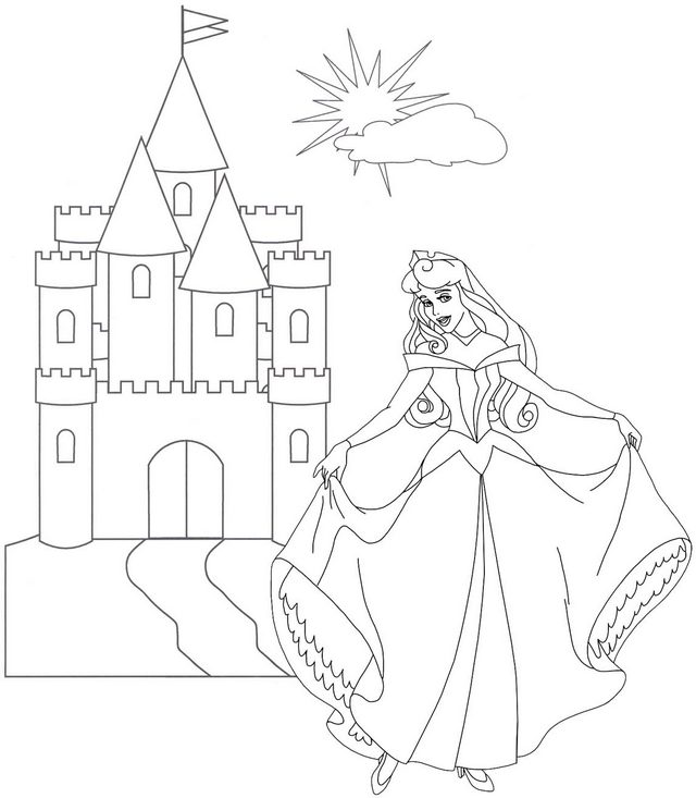 Princess Aurora Castle Background Coloring Page