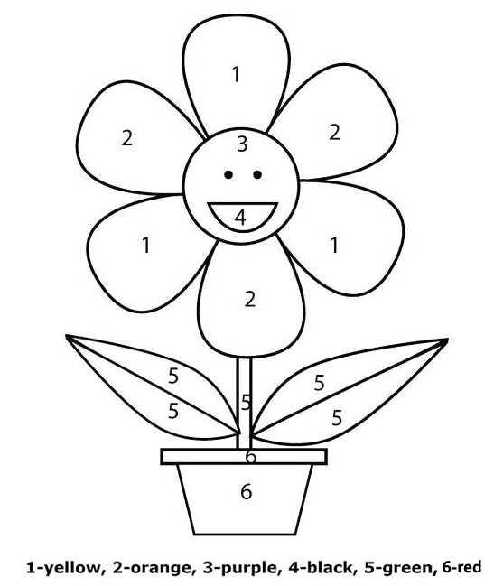 sunflower cartoon color by number worksheet for preschool